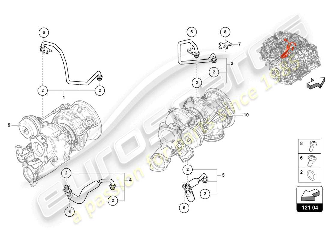 lamborghini urus performante (2024) sistema de enfriamiento de refrigerante para turbocompresor 4.0 ltr. diagrama de piezas