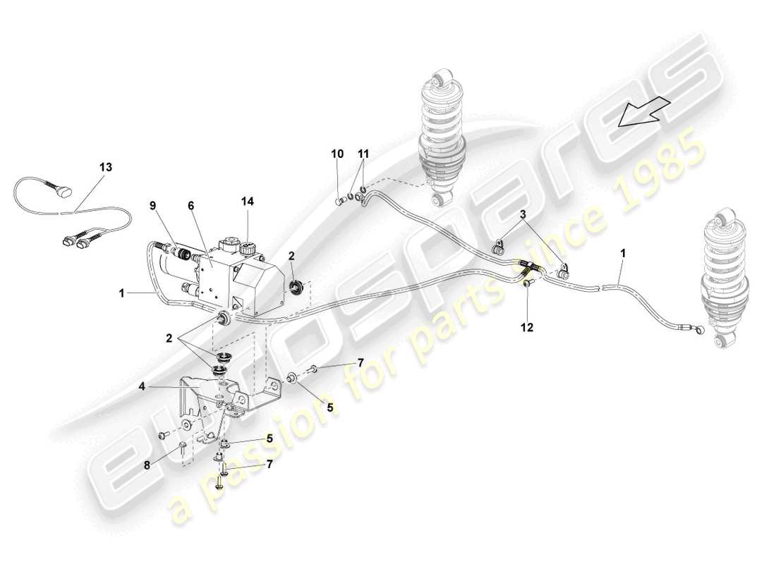 lamborghini blancpain sts (2013) sistema hidráulico y depósito de líquido con conector. piezas diagrama de piezas