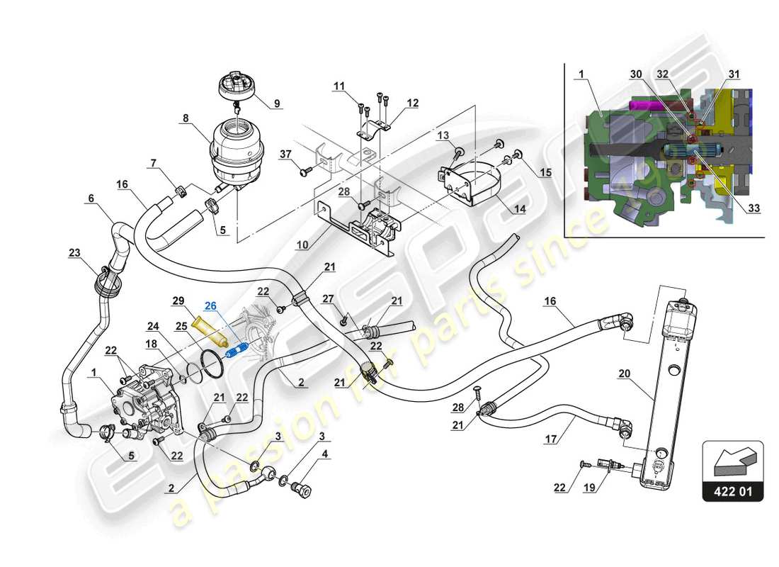 lamborghini gt3 (2017) diagrama de piezas de la bomba de dirección asistida