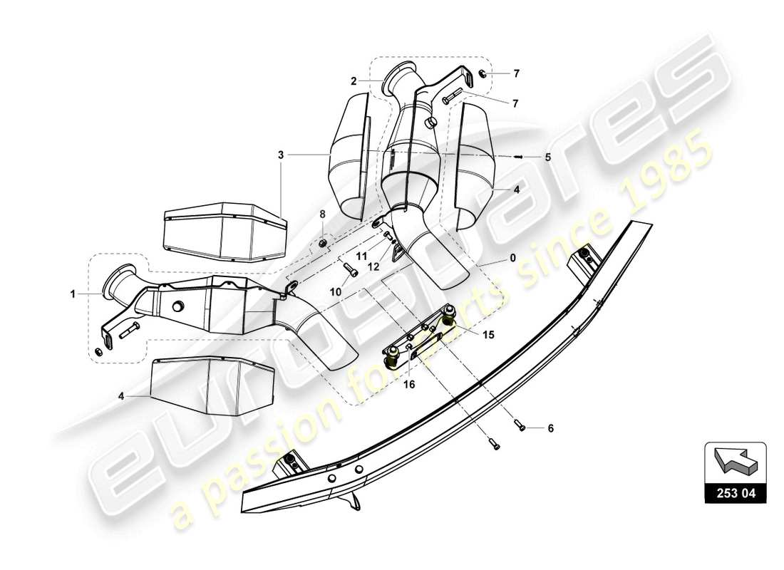 lamborghini 2022 (super trofeo evo 2) diagrama de piezas del silenciador
