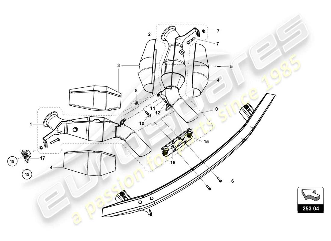 lamborghini super trofeo evo (2018) diagrama de piezas del silenciador