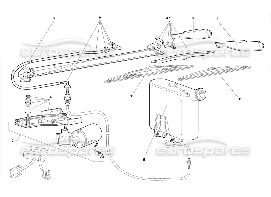 lamborghini diablo roadster (1998) diagrama de piezas del limpiaparabrisas y lavafaros (válido para el reino unido 1998)