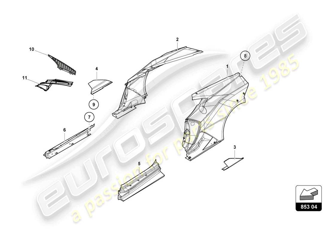lamborghini super trofeo evo (2018) diagrama de piezas del guardabarros trasero