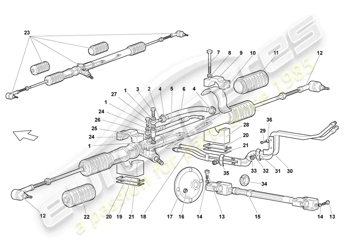 lamborghini murcielago coupe (2002) aparato de gobierno diagrama de piezas