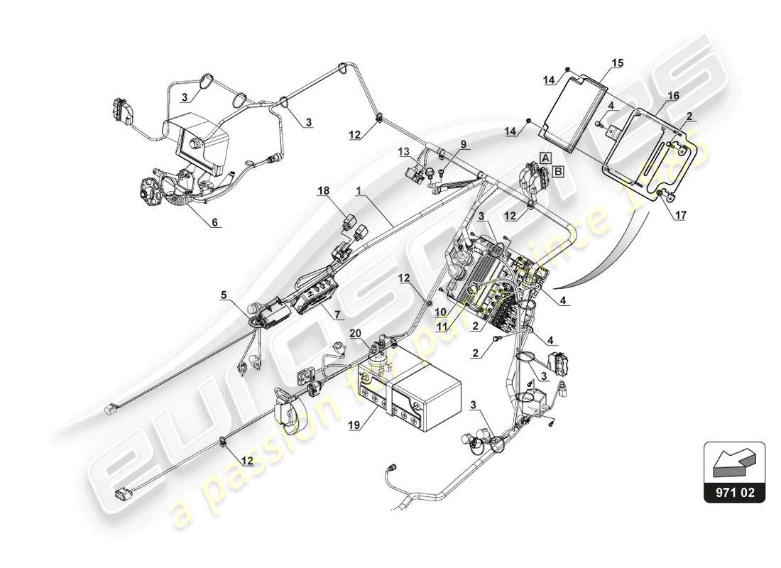 lamborghini gt3 (2017) diagrama de piezas del telar de chasis