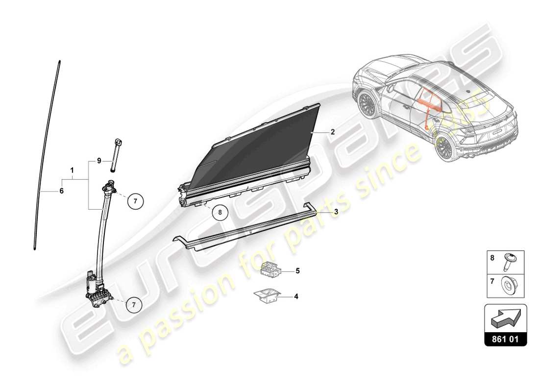 lamborghini urus s (2024) persiana enrollable diagrama de piezas
