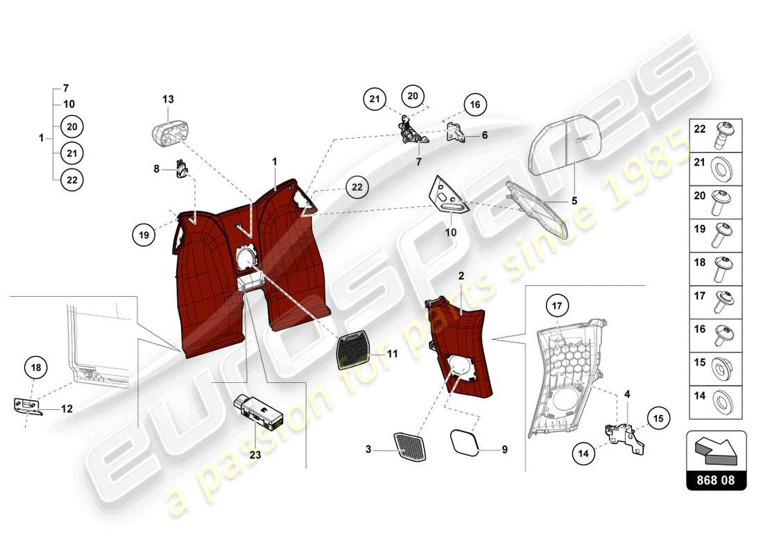 lamborghini evo spyder 2wd (2022) acabado interior diagrama de piezas