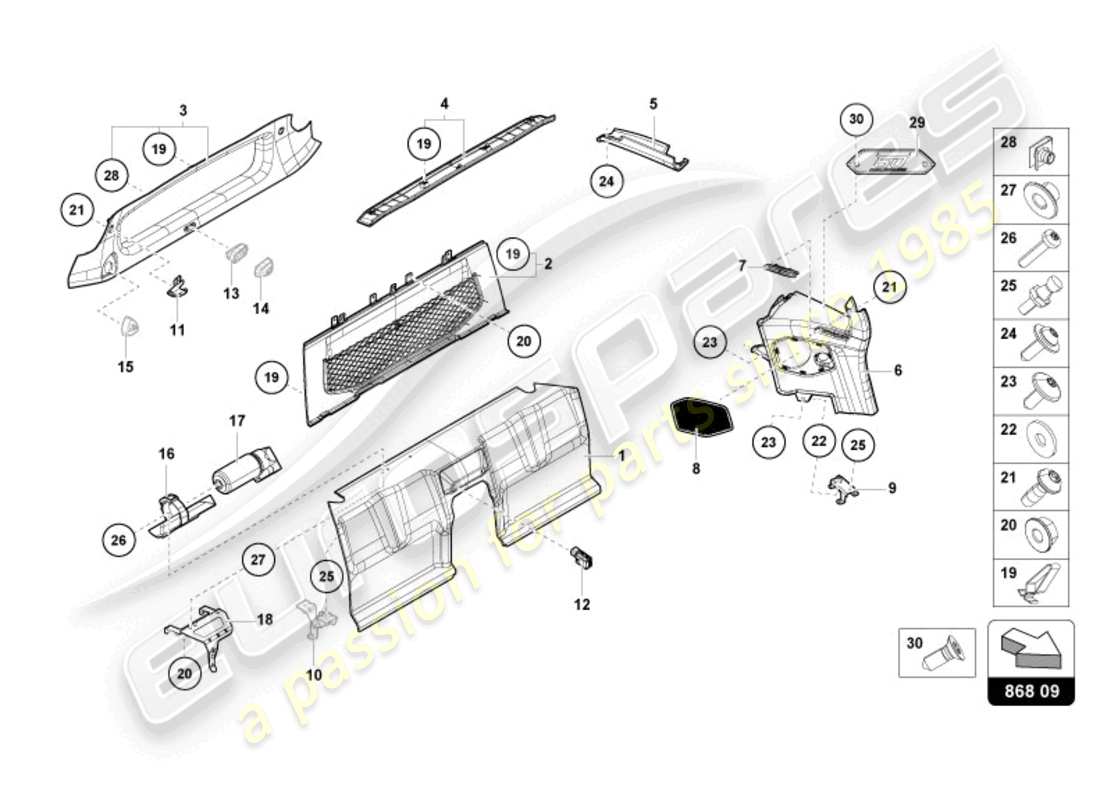 lamborghini sto (2023) área del compartimiento trasero diagrama de piezas