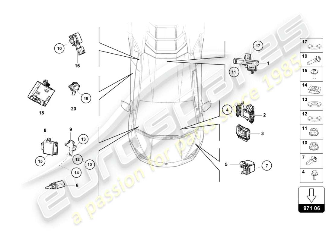 lamborghini tecnica (2023) diagrama de piezas de la unidad de control