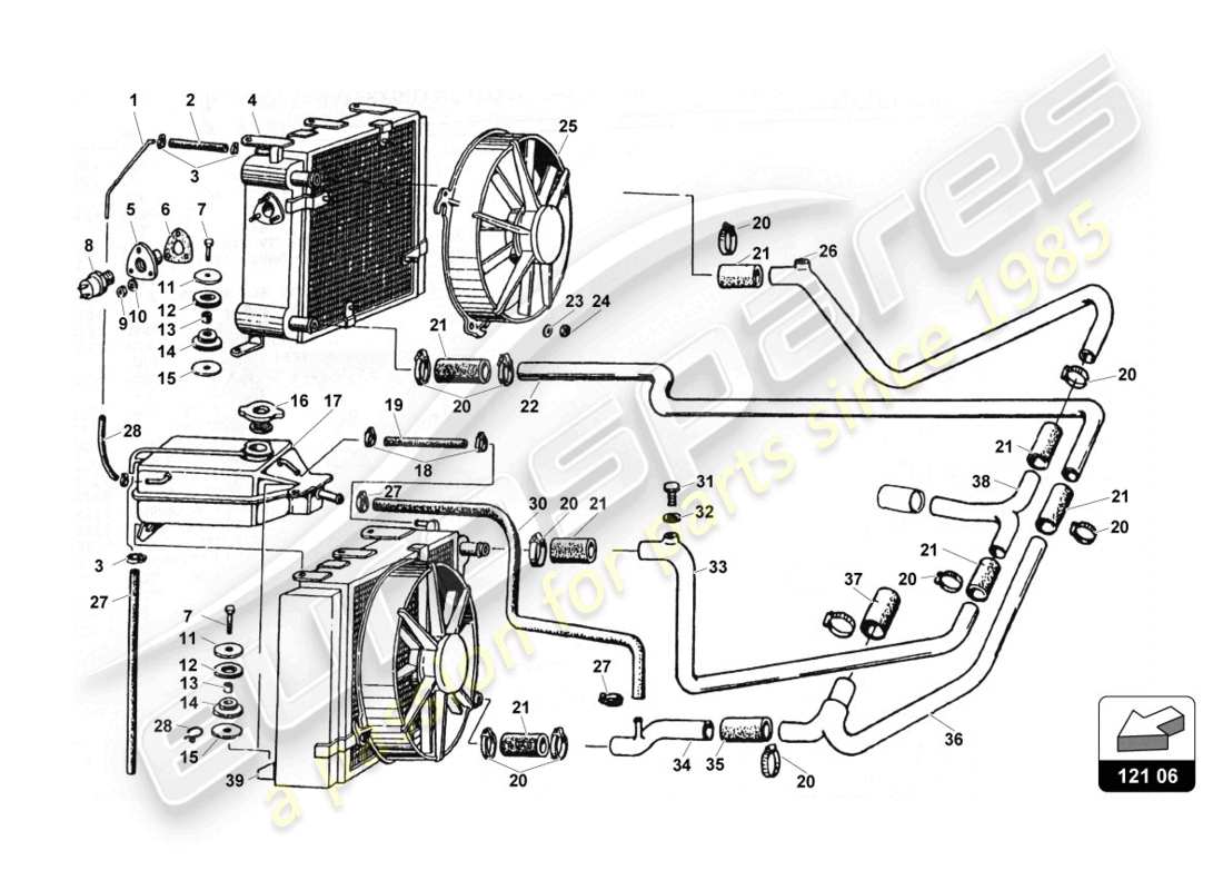 lamborghini countach 25th anniversary (1989) sistema de refrigeración diagrama de piezas