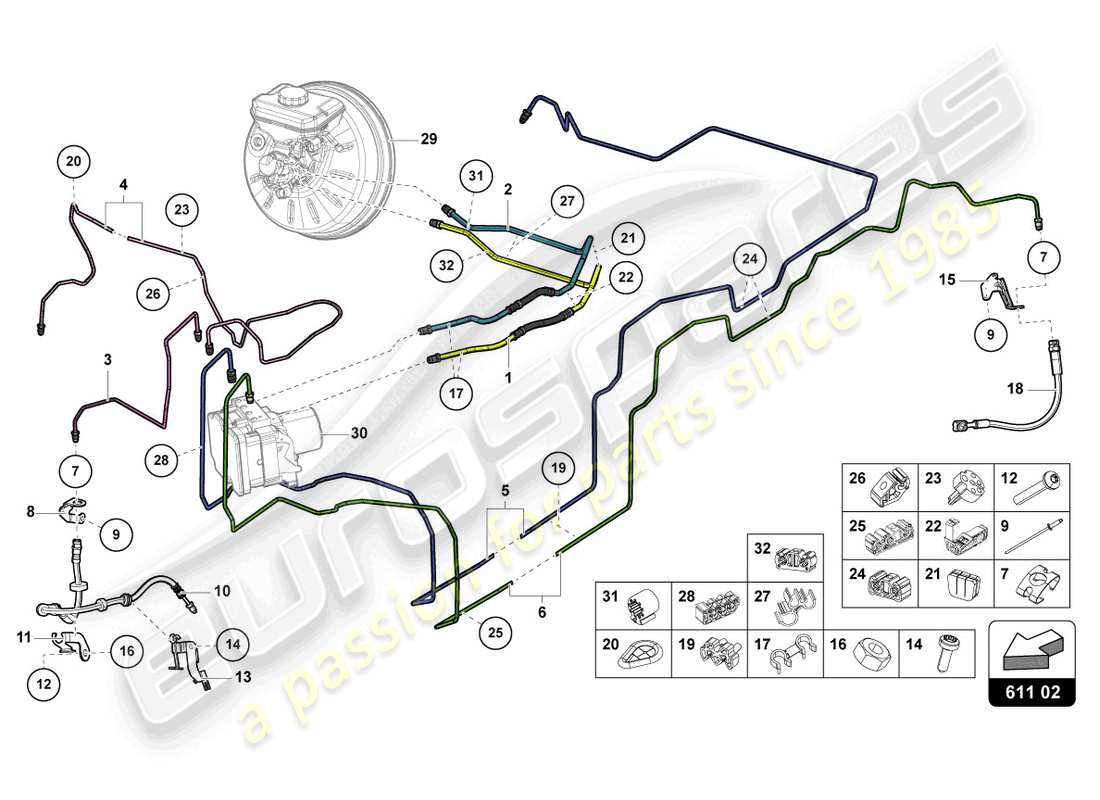 lamborghini urus s (2024) diagrama de piezas del tubo de freno