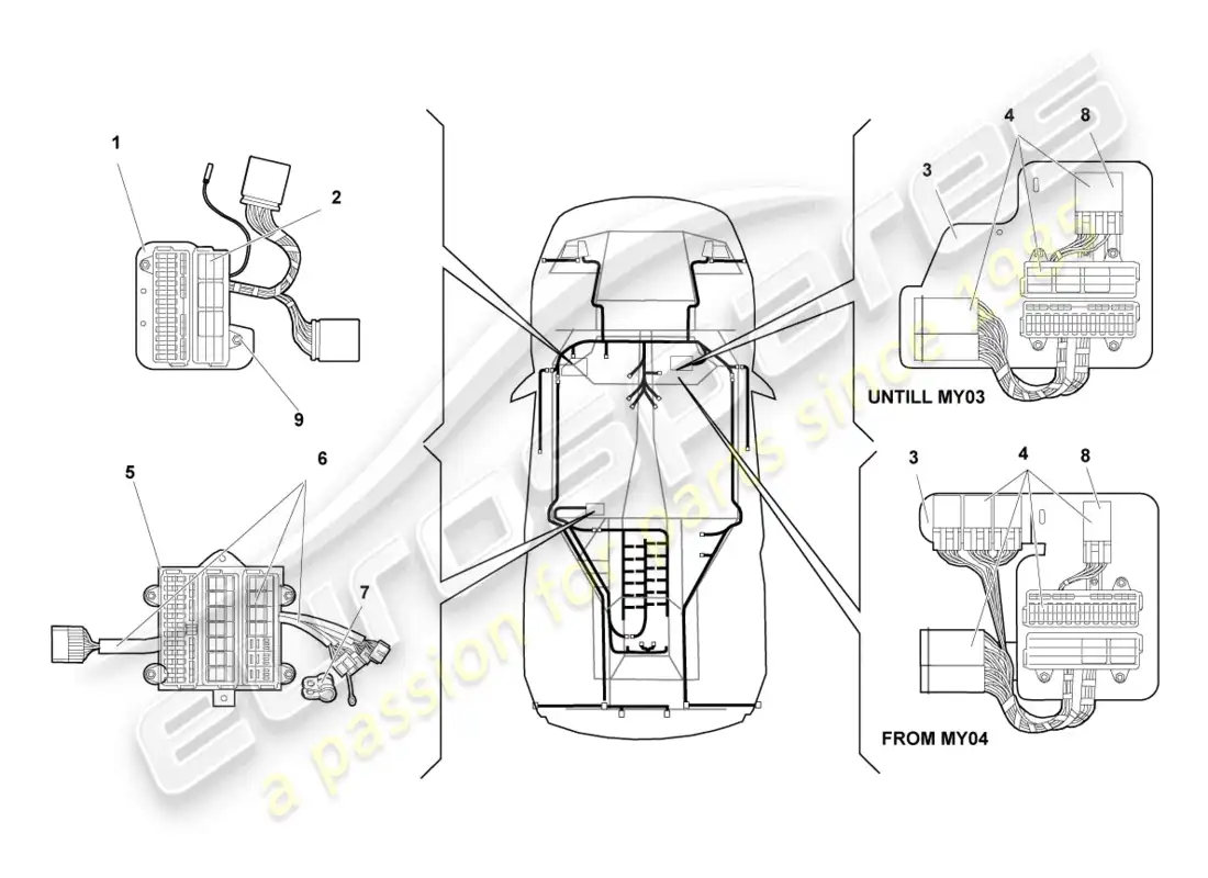 lamborghini murcielago coupe (2006) electricidad central diagrama de piezas