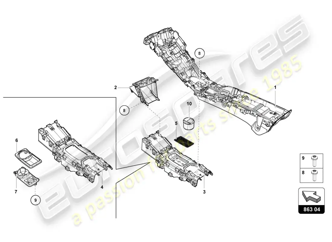 lamborghini lp610-4 coupe (2016) túnel diagrama de piezas