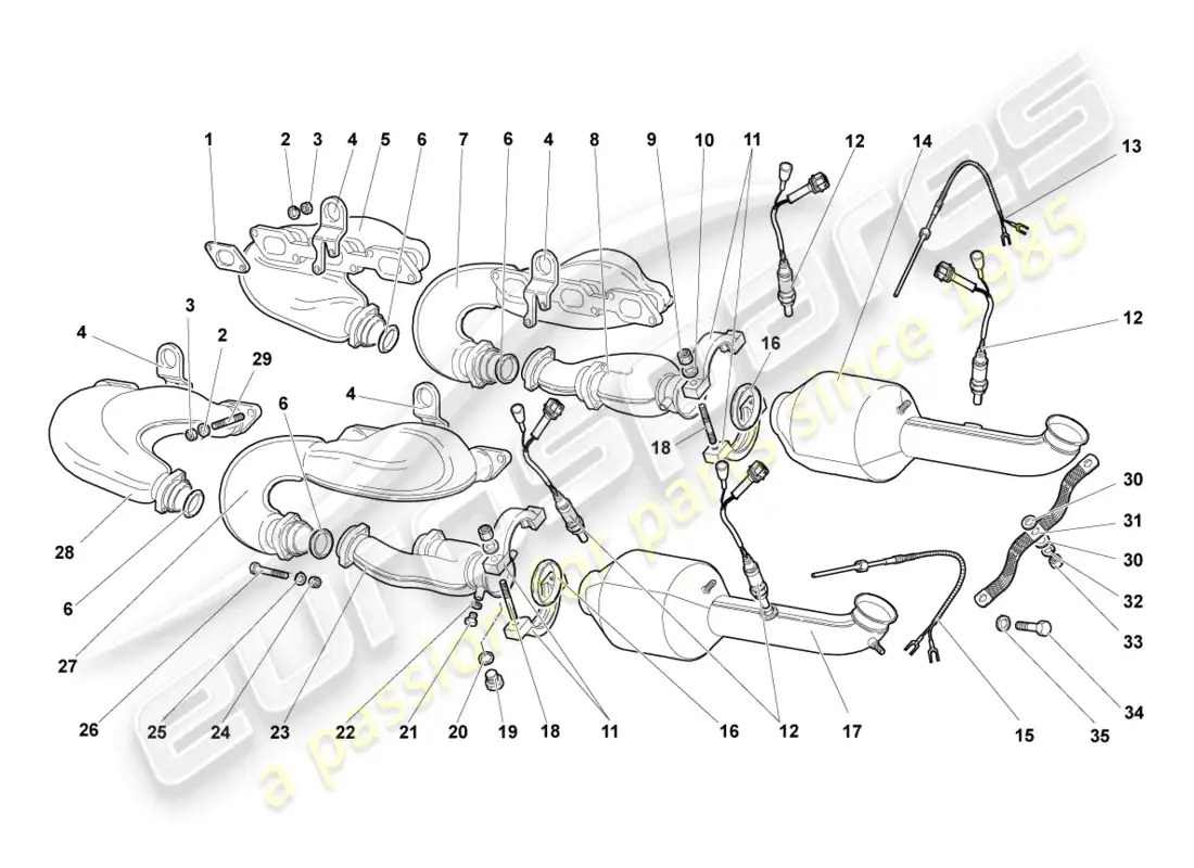 lamborghini murcielago coupe (2002) colectores de escape diagrama de piezas