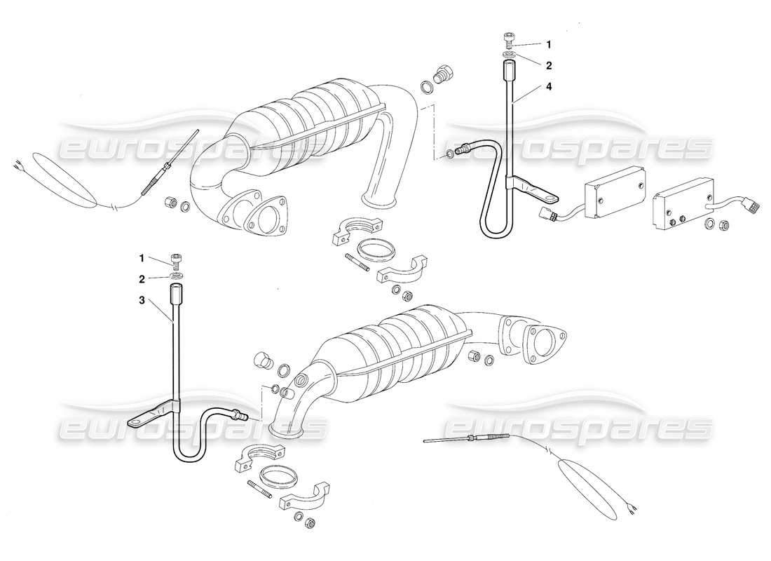 lamborghini diablo (1991) diagrama de piezas del sistema de escape (válido para la versión de suiza: 1991 de octubre)