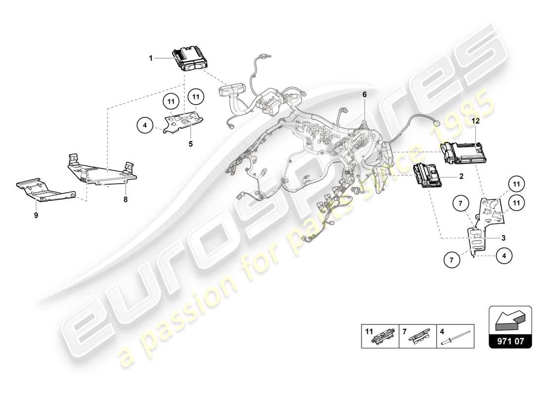 lamborghini tecnica (2023) diagrama de piezas de la unidad de control del motor
