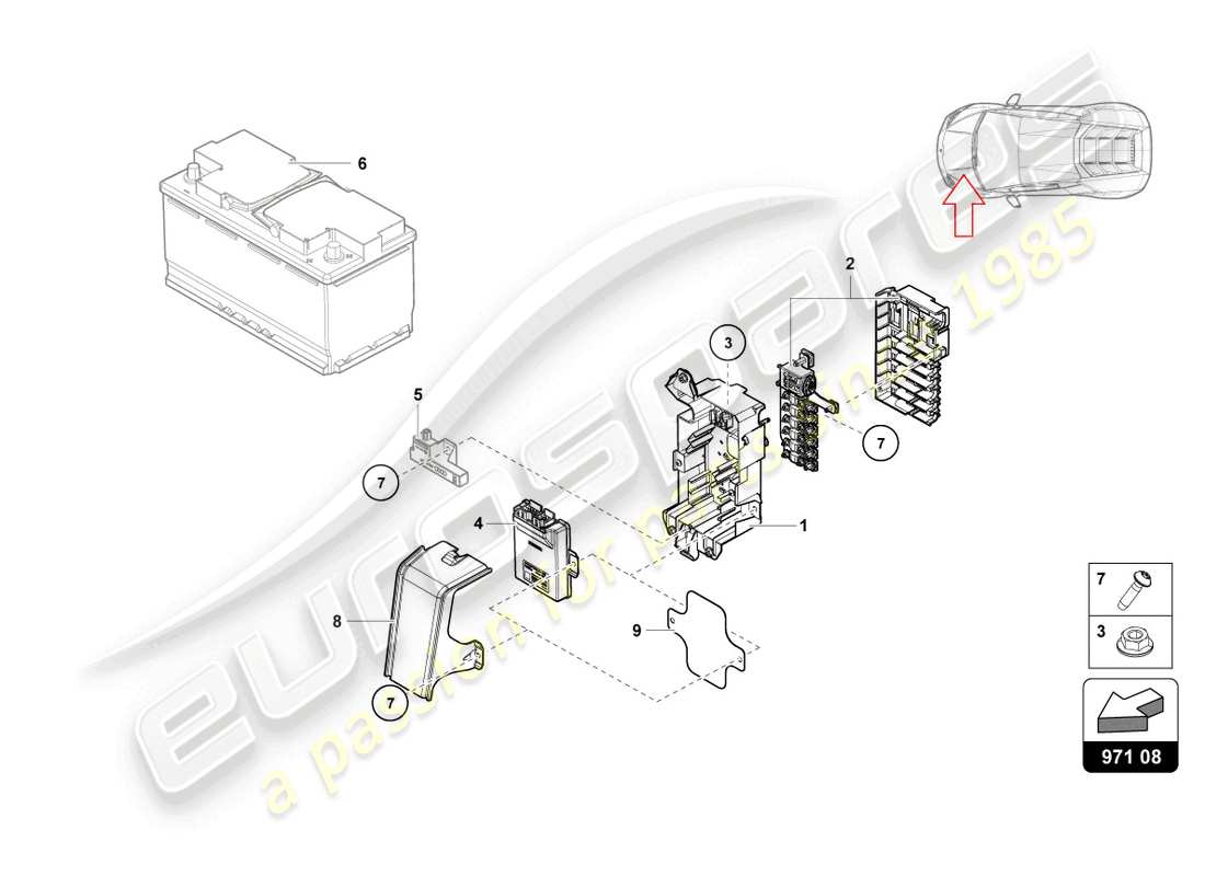 lamborghini tecnica (2023) diagrama de piezas de la caja de fusibles
