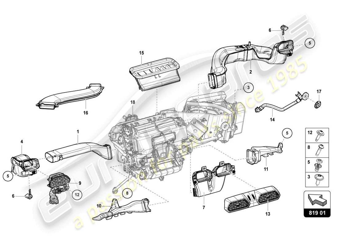 lamborghini urus performante (2024) diagrama de piezas de ventilación