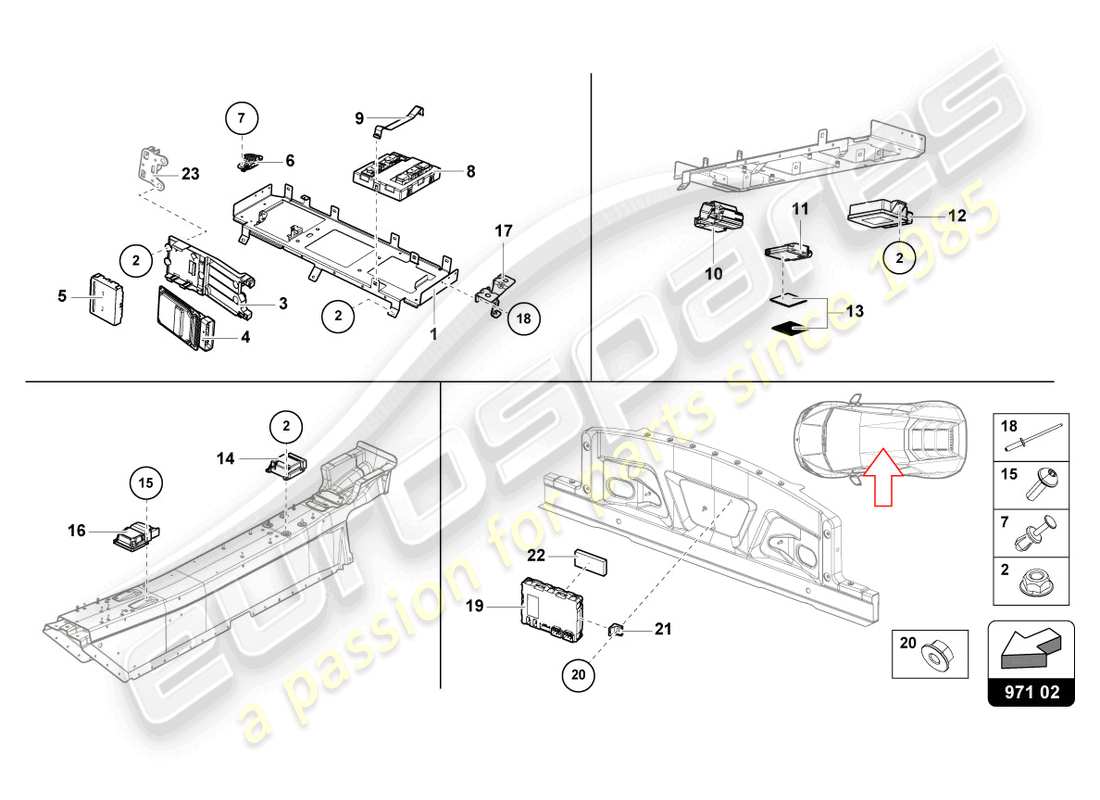 lamborghini evo coupe (2023) diagrama de piezas de la unidad de control