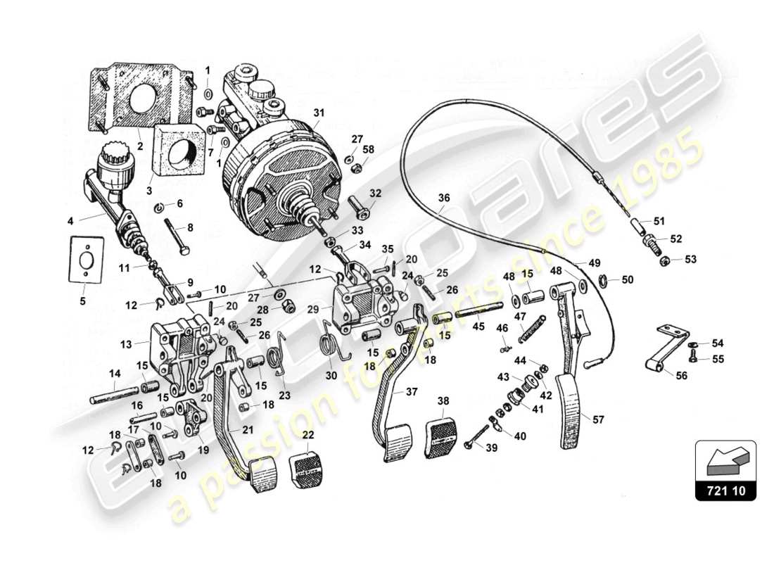 lamborghini countach 25th anniversary (1989) diagrama de piezas del conjunto de la caja de pedales