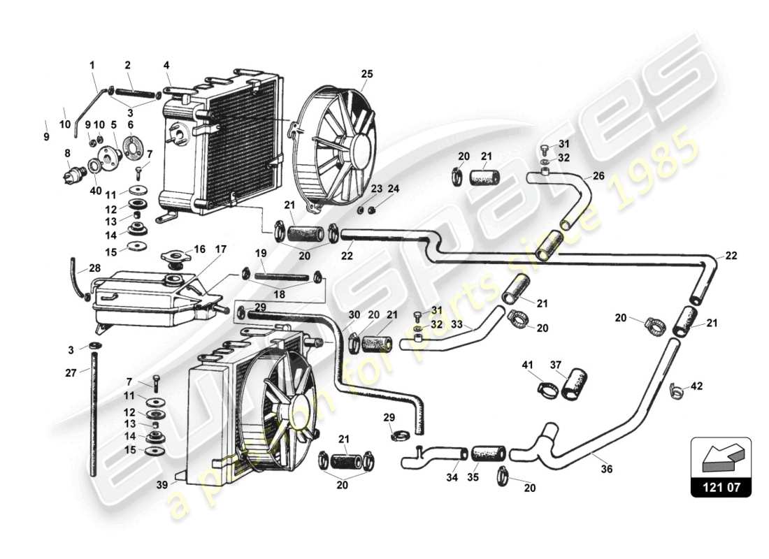 lamborghini countach 25th anniversary (1989) diagrama de piezas del sistema de refrigeración