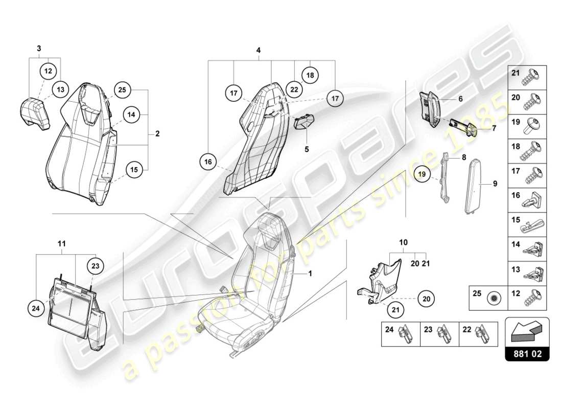 lamborghini evo spyder (2022) respaldo diagrama de piezas