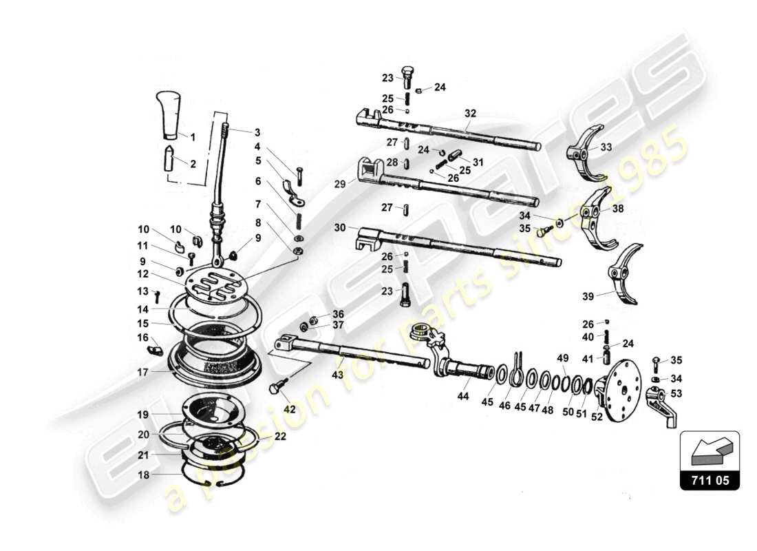 lamborghini countach 25th anniversary (1989) diagrama de piezas del juego de palanca