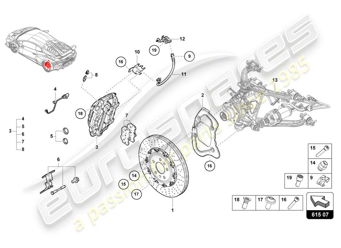 lamborghini sto (2024) disco de freno cerámico trasero diagrama de piezas