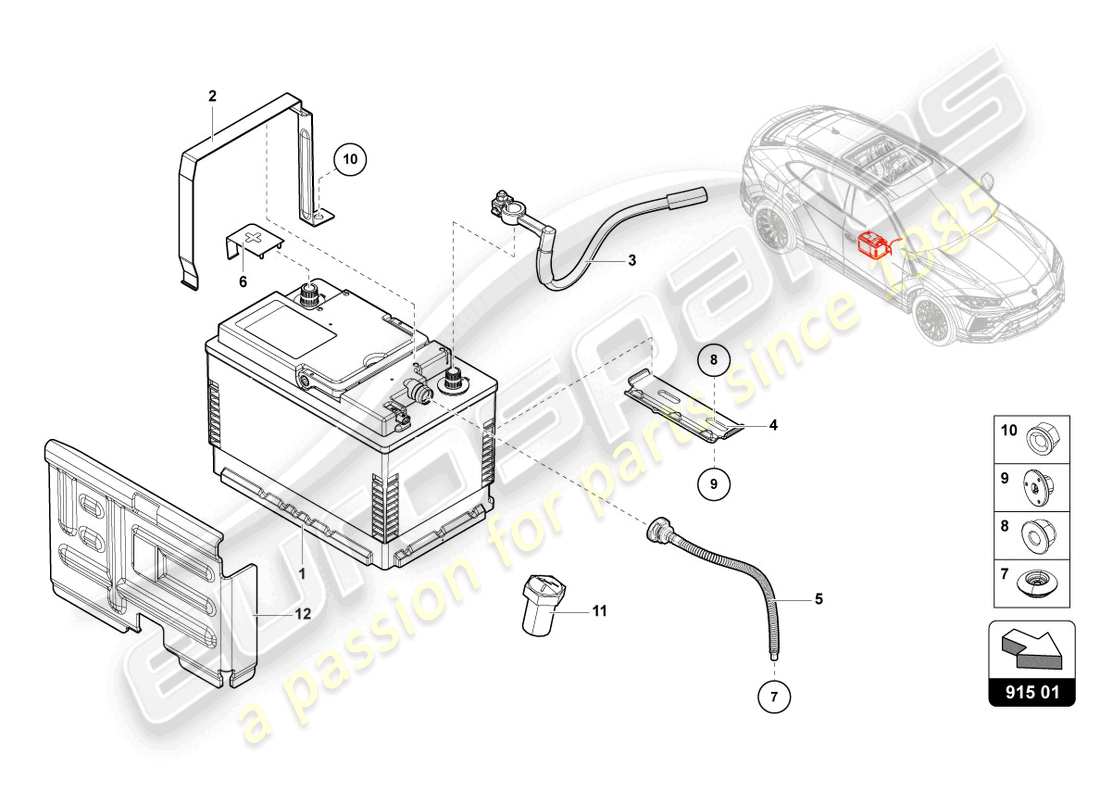 lamborghini urus performante (2024) diagrama de piezas de la batería