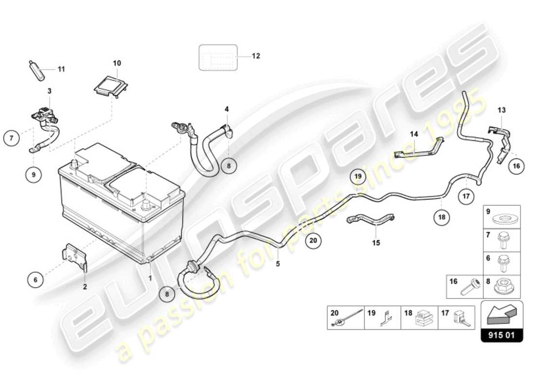 lamborghini evo spyder (2024) diagrama de piezas de la batería