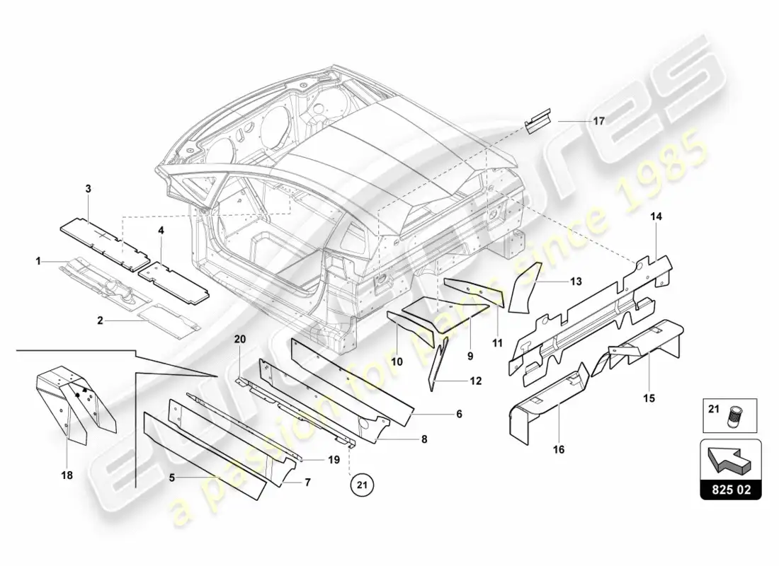 lamborghini centenario coupe (2017) amortiguador para túnel diagrama de piezas