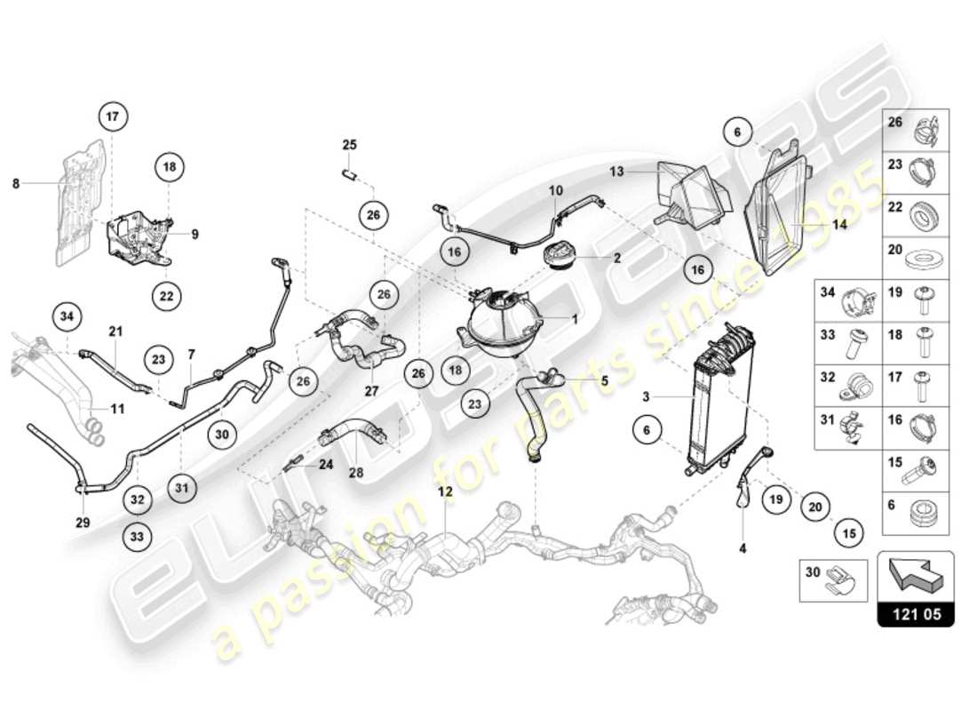 lamborghini tecnica (2023) enfriador para refrigerante diagrama de piezas
