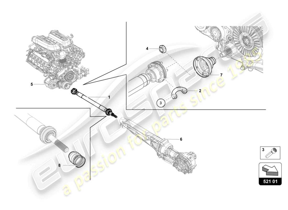 lamborghini 2024 (sterrato) diagrama de piezas del eje de transmisión