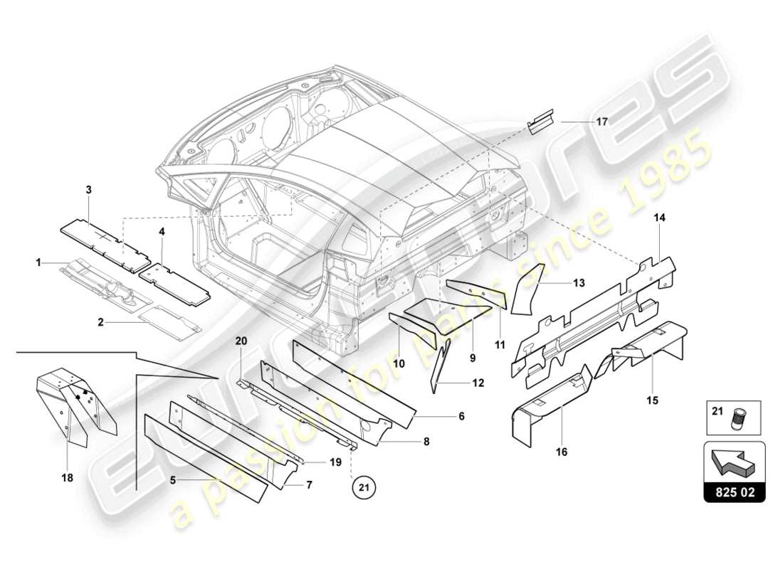 lamborghini 2022 (ultimae roadster) amortiguador para túnel diagrama de piezas