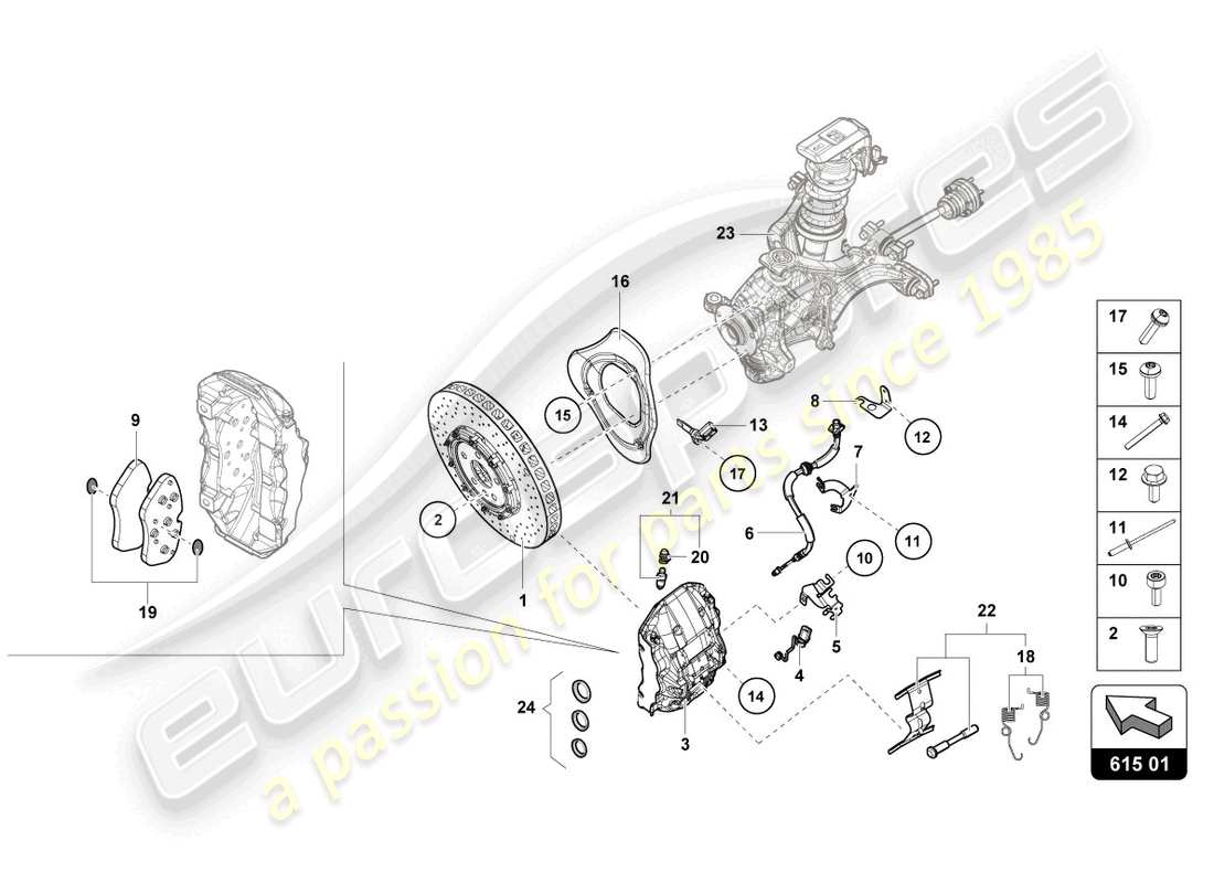 lamborghini evo coupe (2023) diagrama de piezas del disco de freno cerámico delantero