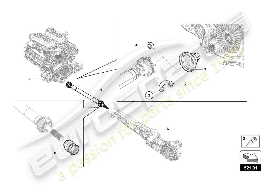lamborghini evo spyder (2022) eje de accionamiento diagrama de piezas