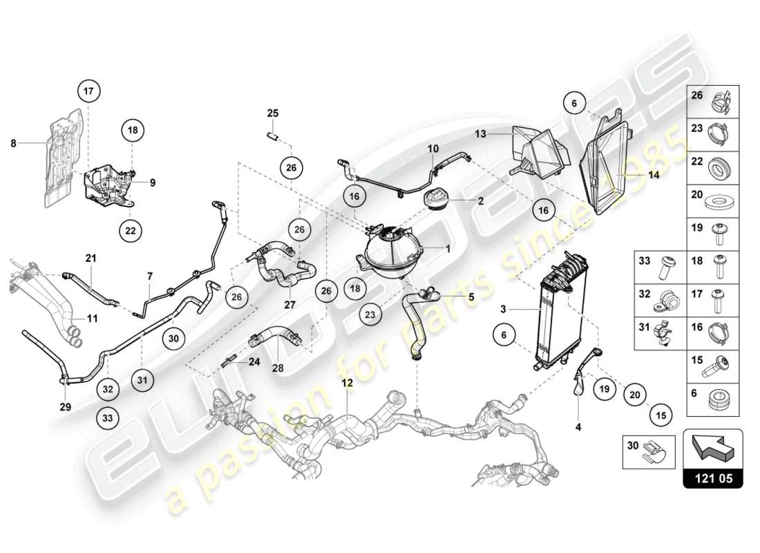 lamborghini 2022 (evo spyder) enfriador para refrigerante diagrama de piezas