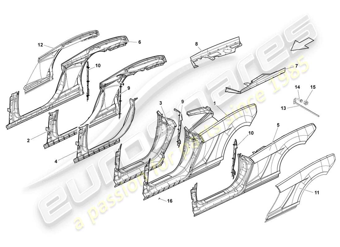 lamborghini lp560-4 coupe fl ii (2013) marco de la puerta diagrama de piezas