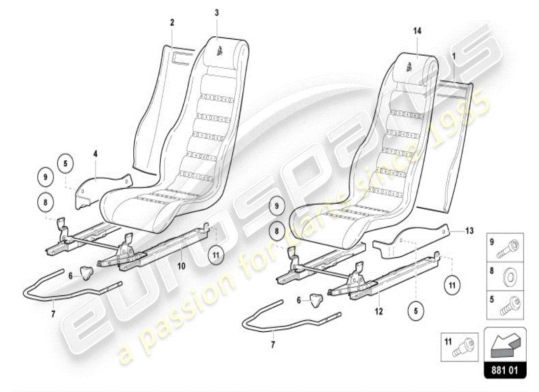 lamborghini diablo vt (1995) asiento diagrama de piezas
