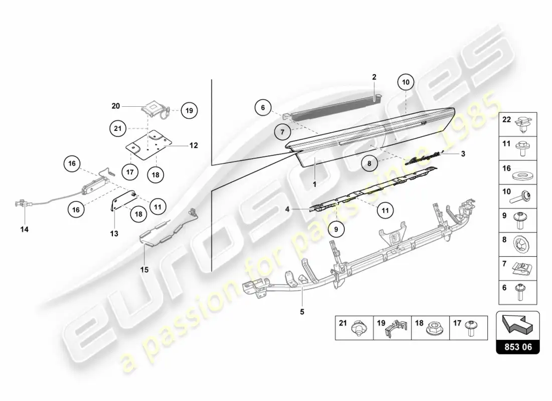lamborghini lp600-4 zhong coupe (2015) parte superior del panel trasero diagrama de piezas