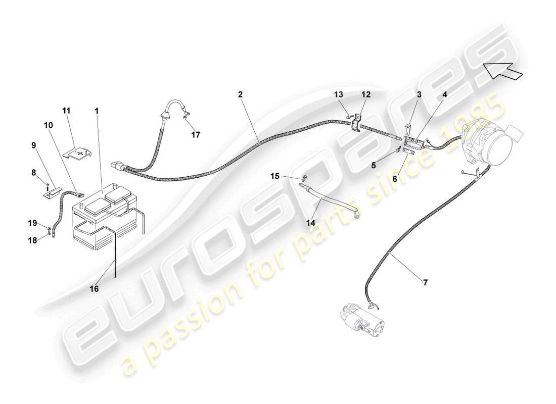 lamborghini gallardo coupe (2004) diagrama de piezas de la batería