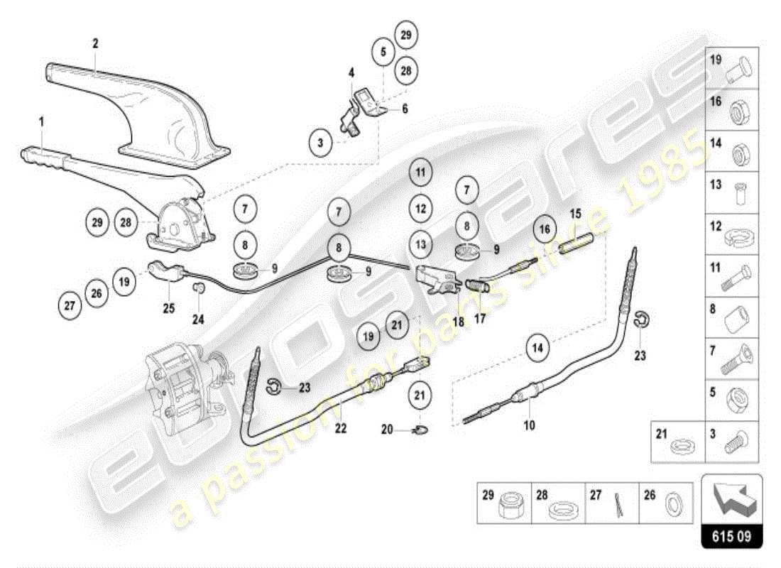 lamborghini diablo vt (1998) diagrama de piezas del freno de mano