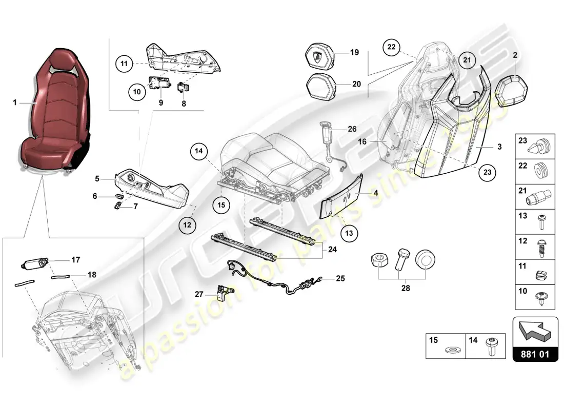 lamborghini lp720-4 coupe 50 (2014) asiento confort diagrama de piezas