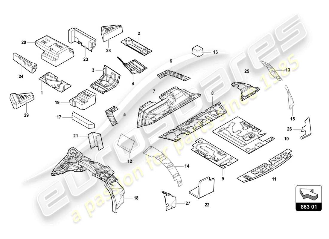 lamborghini urus s (2023) diagrama de piezas de amortiguación