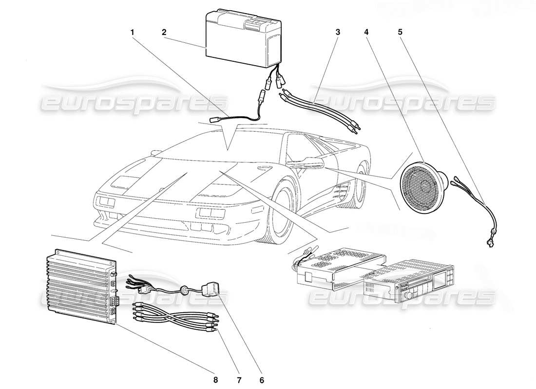 lamborghini diablo (1991) diagrama de piezas del equipo de radio (válido para la versión de ee. uu.: 1991 de septiembre)