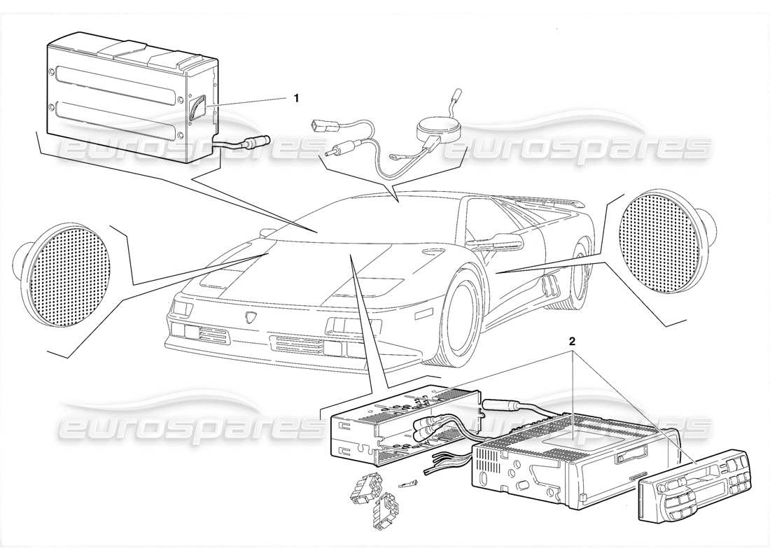 lamborghini diablo se30 (1995) diagrama de piezas del aparato de radio (válido para ee. uu., 1995 de enero)