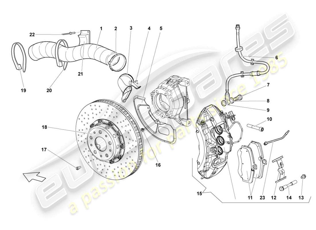 lamborghini lp640 coupe (2009) diagrama de pieza del freno de disco delantero