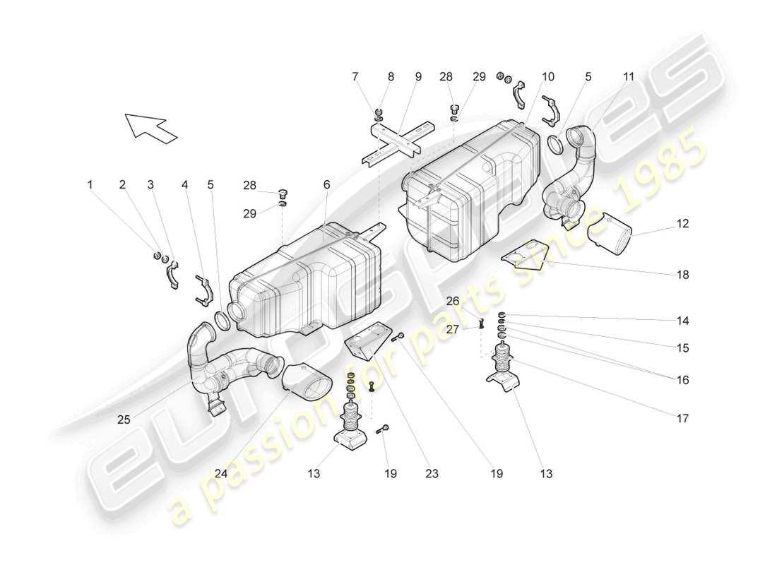 lamborghini gallardo coupe (2004) diagrama de piezas del silenciador trasero