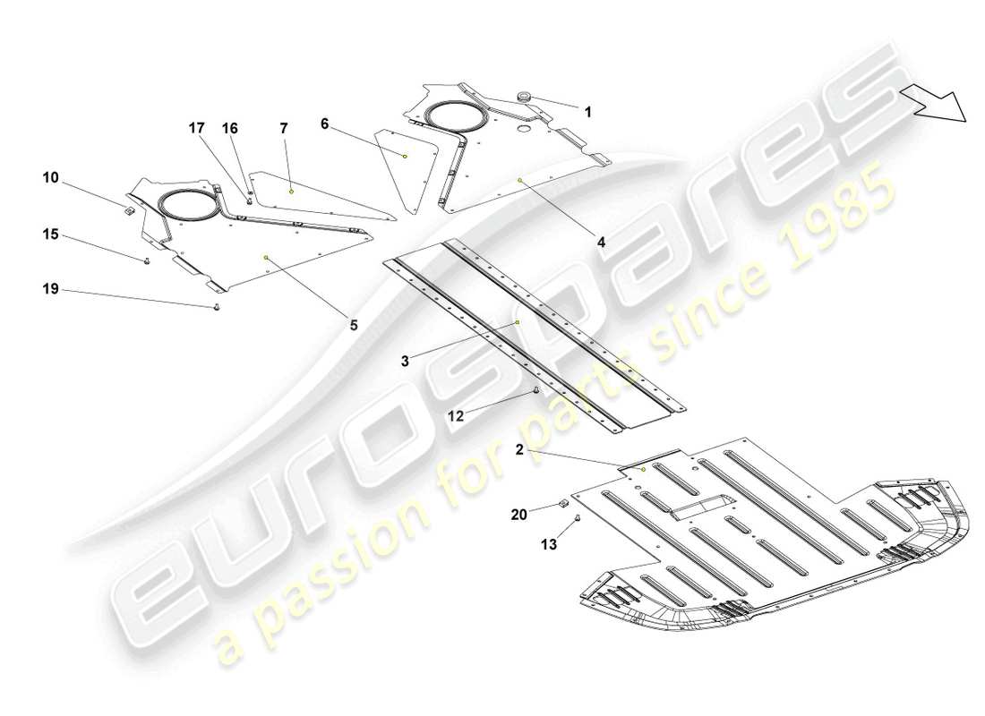 lamborghini gallardo spyder (2007) diagrama de piezas del revestimiento de bajos