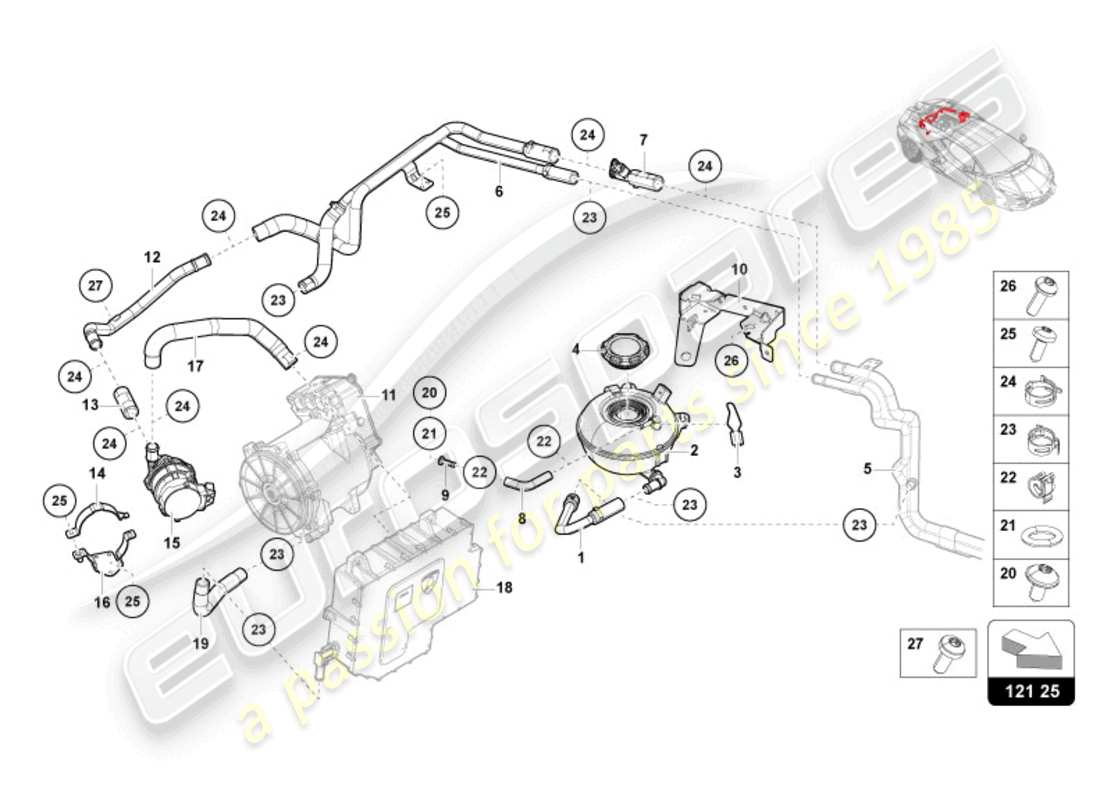 lamborghini revuelto coupe (2024) sistema de enfriamiento por refrigerante - enfriamiento de alto voltaje diagrama de piezas